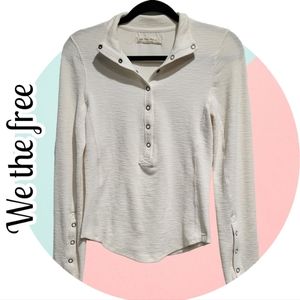 We the free Free People Henley ivory ribbed long sleeve top women's Me…